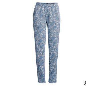Lands End Sport Knit Straight Leg Pants Deep Sea Navy Floral